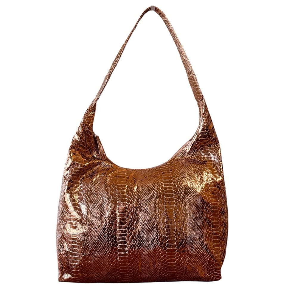 Chi By Carlos Falchi Metallic Snakeskin Print Rose Gold Hobo Bag